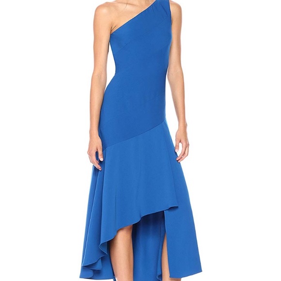 strapless open back dress XSCAPE One-Shoulder Ruffle-Trim Velvet Gown – DGFOutlet main image 1